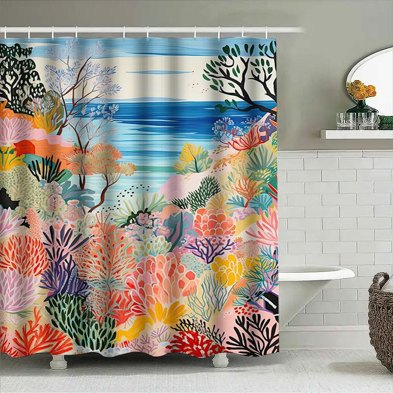Красочная шторка для душа с коралловым принтом, водонепроницаемая тканевая, украшение для ванной комнаты для дома, декор для ванной, идеальная идея для подарка (многокрасочный)