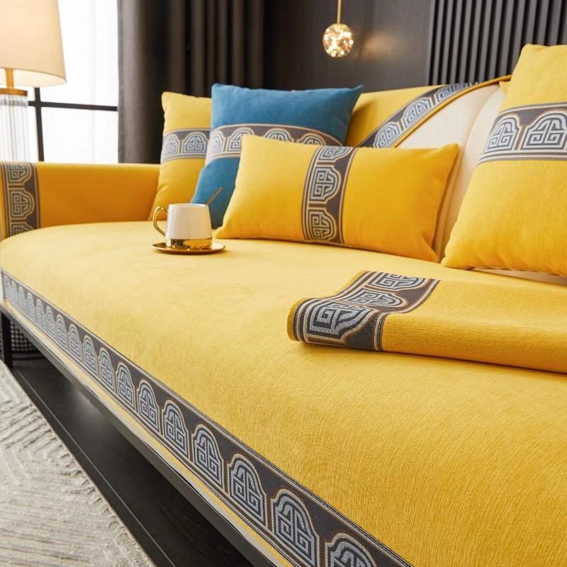 Ретро Чениловый Чехол для Дивана Однотонный Премиальный Чехол-Подушка для Дивана Пылезащитный Противоскользящий Чехол-Полотенце для Дивана L-типа Двухместная Подушка для Дивана