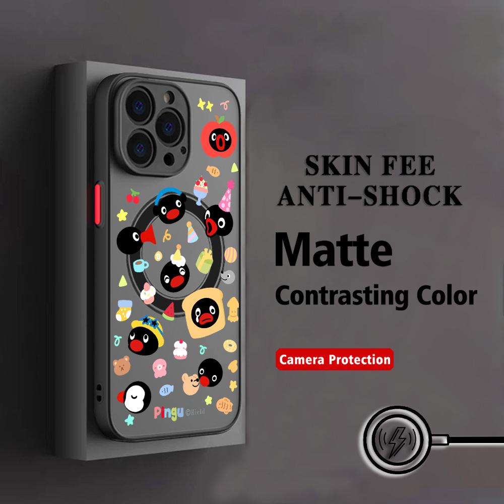 Милый Мультяшный Чехол Pingus для iPhone 17 16 15 14 13 12 11 Air Pro Max Mini XR XS X 7 8 6 6s Plus Матовый Магнитный Задний Чехол