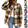 Women's Checkered Button Long Sleeved Loose Casual Shirt Jacket