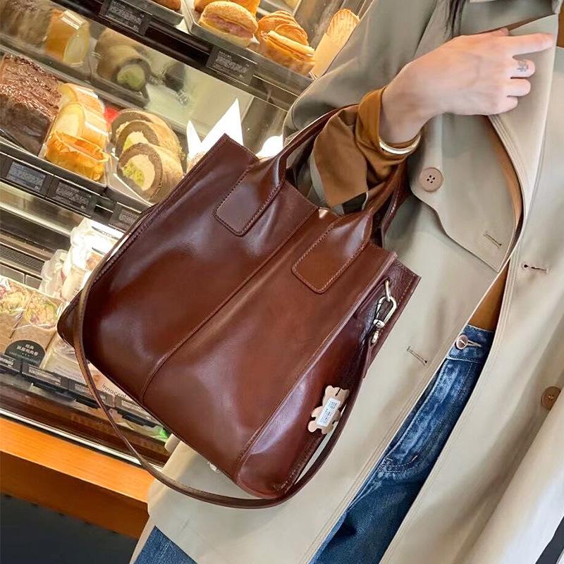 Кожаная сумка-тоут женская High-End Sense Retro Commuter Большая вместительная сумка из коровьей кожи Большая сумка