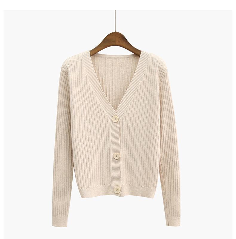 Свободный и универсальный трикотажный кардиган с V-образным вырезом, осенний свитер с темпераментным длинным рукавом, короткая куртка с высокой талией, тренд