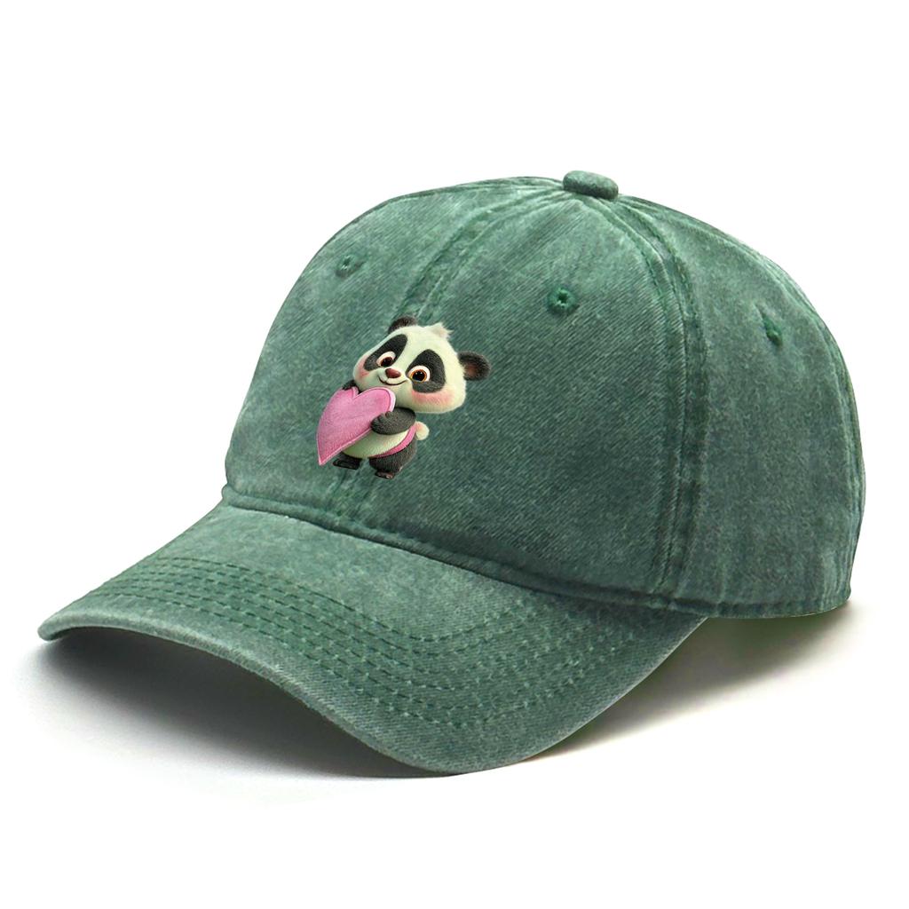 Cute Panda Pink Heart Printed Baseball Cap Adjustable Snapback Baseball Hat Unisex Stylish Womens Cap For Hiking Camping Outdoor