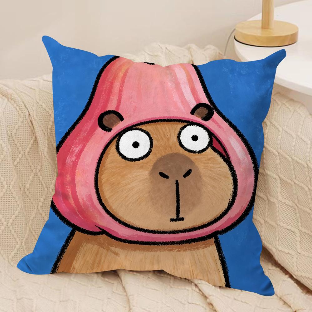 Cute Kapibala Cushion Cover Short plush Doublesided Print Square Throw Pillow Covers Sofa Home Cushion Decor