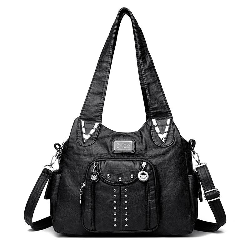 Мягкая кожаная сумка женская 2024 новая модная универсальная сумка через плечо из потертой кожи для женщин среднего возраста повседневная сумка для мам