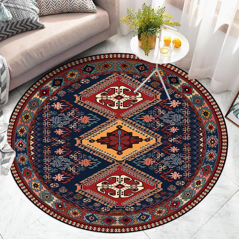 Американский Ретро Этнический Стиль Круглый Ковер Гостиная Спальня Коврик Красный Праздничная Атмосфера Украшенный Дом Ковер Декорация