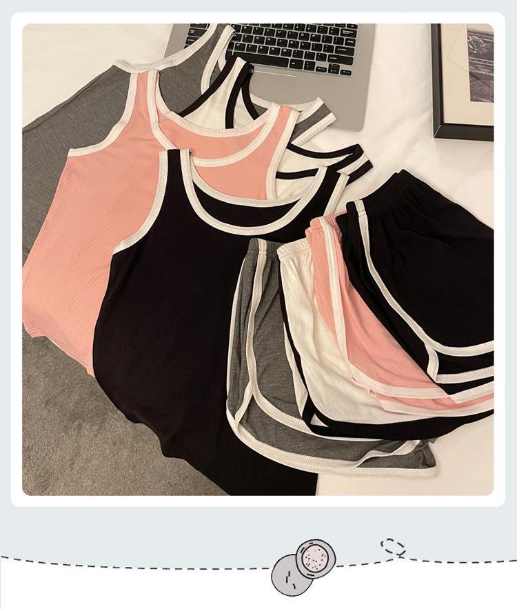 Летний женский пижамный комплект в корейском стиле: Жилет и шорты из модала с нагрудными накладками, подходят для ношения в помещении и на открытом воздухе