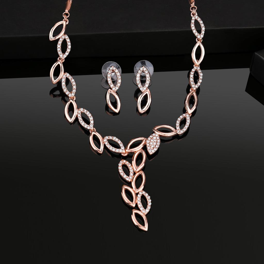 Комплект дизайнерского колье Estele с листьями розового золота и кристаллами для женщин
