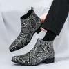 New Fashion Designer Winter High Tops Pointed Chelsea Ankle Boots For Men Snake Pattern Slip On All Match Shoes Zapatos Hombre
