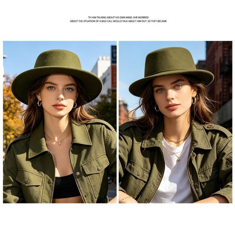 Women S Solid Flat Top Fedora Hat Warm Autumn Winter Elegant Casual