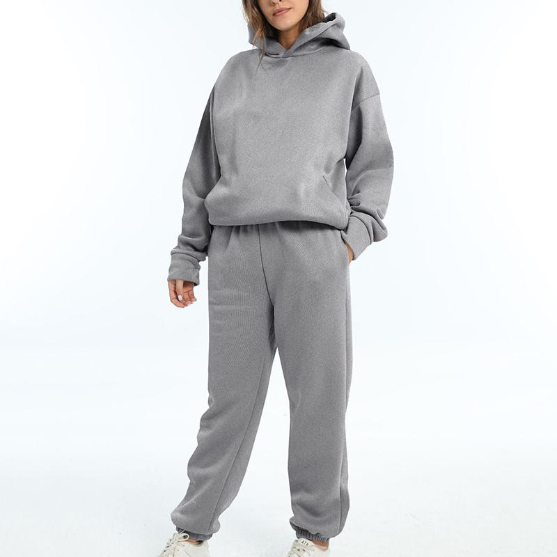 Осень-зима, толстовки, женский комплект из двух предметов, повседневный брючный костюм, свободные брюки с длинными рукавами и верхними карманами, однотонный спортивный костюм
