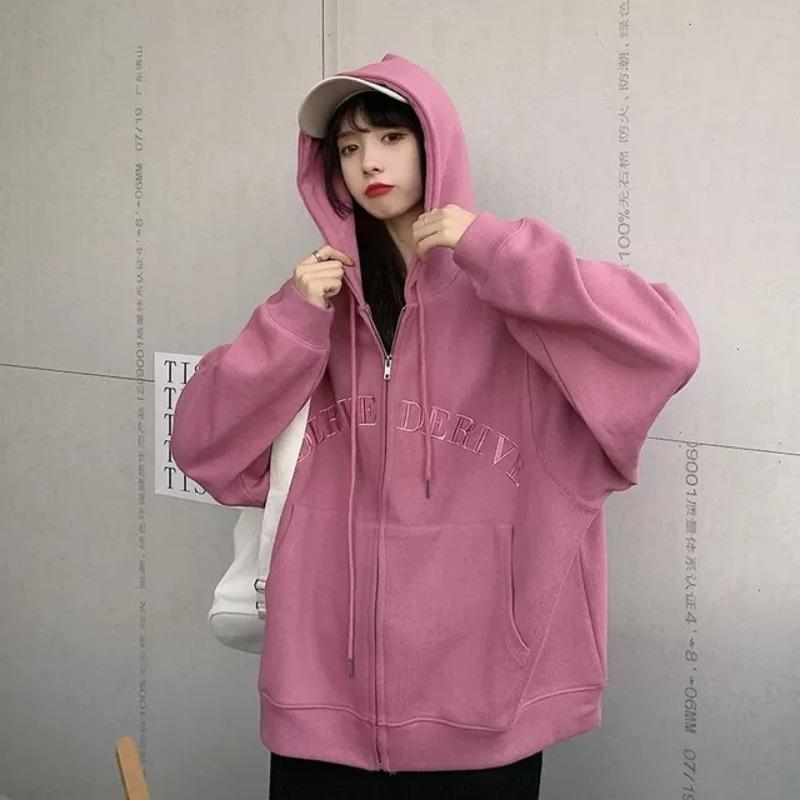 Кардиган с капюшоном, толстовка для женщин, осенняя новая корейская модель, универсальный свободный длинный рукав, тонкая куртка на молнии для женщин