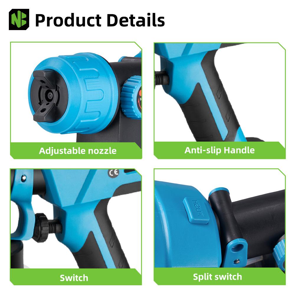 1000 мл беспроводной электрический пистолет-распылитель ручной высокоэффективный портативный бытовой стальной краскопульт для аккумулятора 18 В