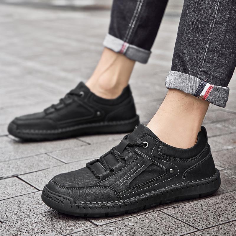 Весенне-осенние мужские кожаные туфли ручной работы, прошитые вручную, мужские туфли из натуральной кожи, мужские повседневные кожаные туфли, мужские туфли лоферы, повседневные туфли ручной работы