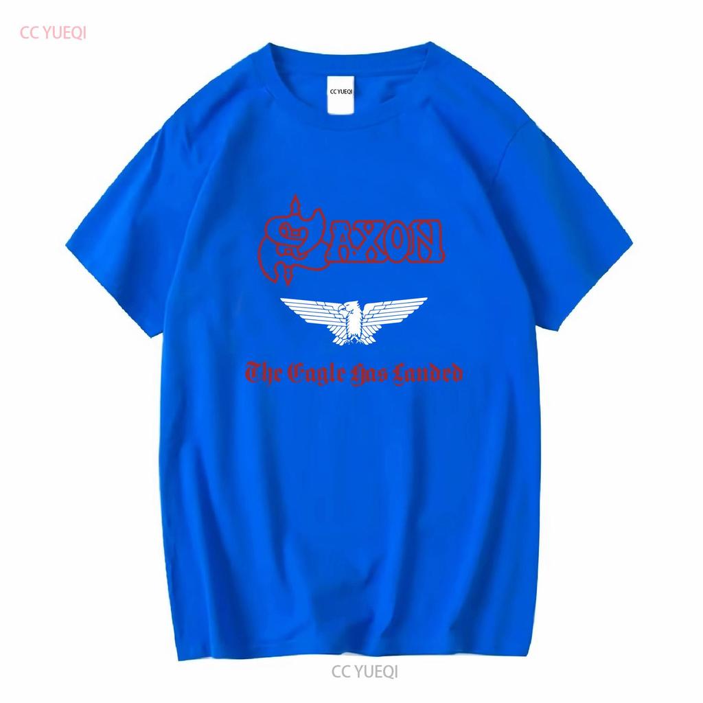 SAXON THE EAGLE HAS LANDED 1982 НОВАЯ ЧЕРНАЯ ФУТБОЛКА винтажная Стильная стирка Универсальная для мужчин Эластичная Дышащая уличная одежда