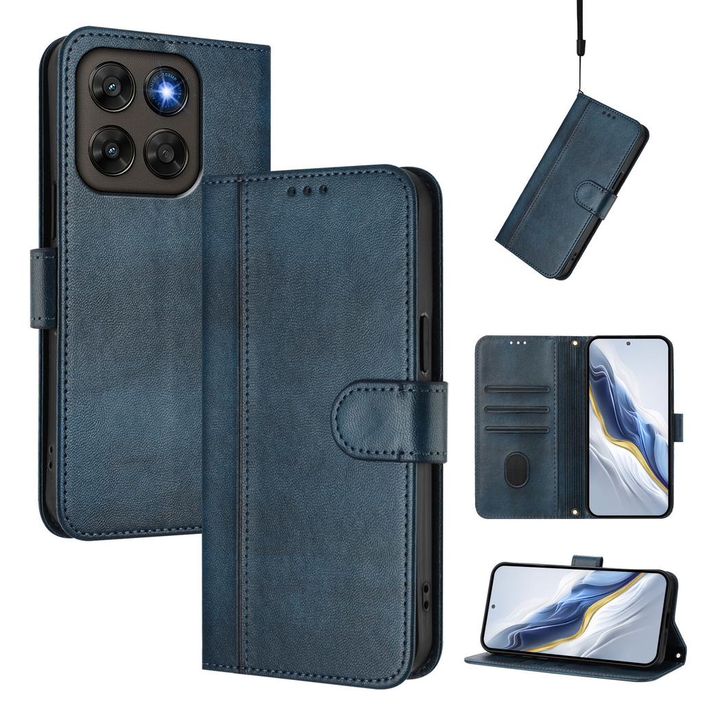 Wallet Case for Moto G67 5G - Leather/PU, Blue, With Lanyard