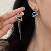 Изысканные серьги-подвески в виде черных хрустальных сердец для женщин, очаровательные серьги с лавой и сияющей звездой, длинные серьги с кисточками, модные ювелирные аксессуары