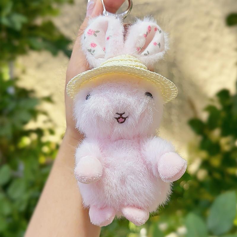 Jinnew Floral Pattern Plush Keychain With Bunny And Hat For Cute Gift Decor