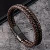 Trendy Leather Bracelets Men Stainless Steel Braided Rope Bracelets For Male Bracelets Zircon