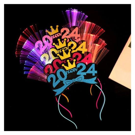 2024 Новогодняя вечеринка, повязка для волос с блестящими блестками, светодиодная эластичная противоскользящая светящаяся лента для декора с бантом, легкая повязка для волос, реквизит для фотосессии, подарок, аксессуары для волос