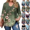 Women's Plus Size Fashion Printed Casual Pleated Round Neck Long Sleeve Top