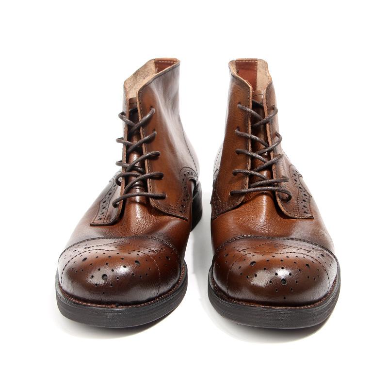 Мужские ботинки из коровьей кожи, натуральная кожаная обувь, мужские броги, ботильоны, кожаные ботинки ручной работы в стиле ретро, роскошная мужская официальная обувь