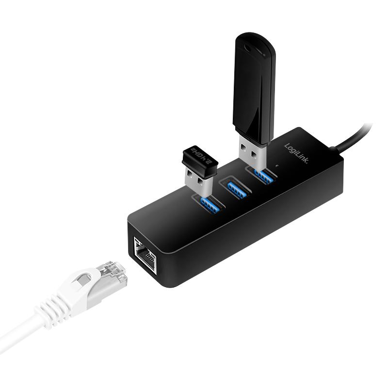 HUB USB-C 3.2 Gen1 LogiLink Gigabit Ethernet 3xUSB 3.0 5Gb/s 1000Mb/s LAN