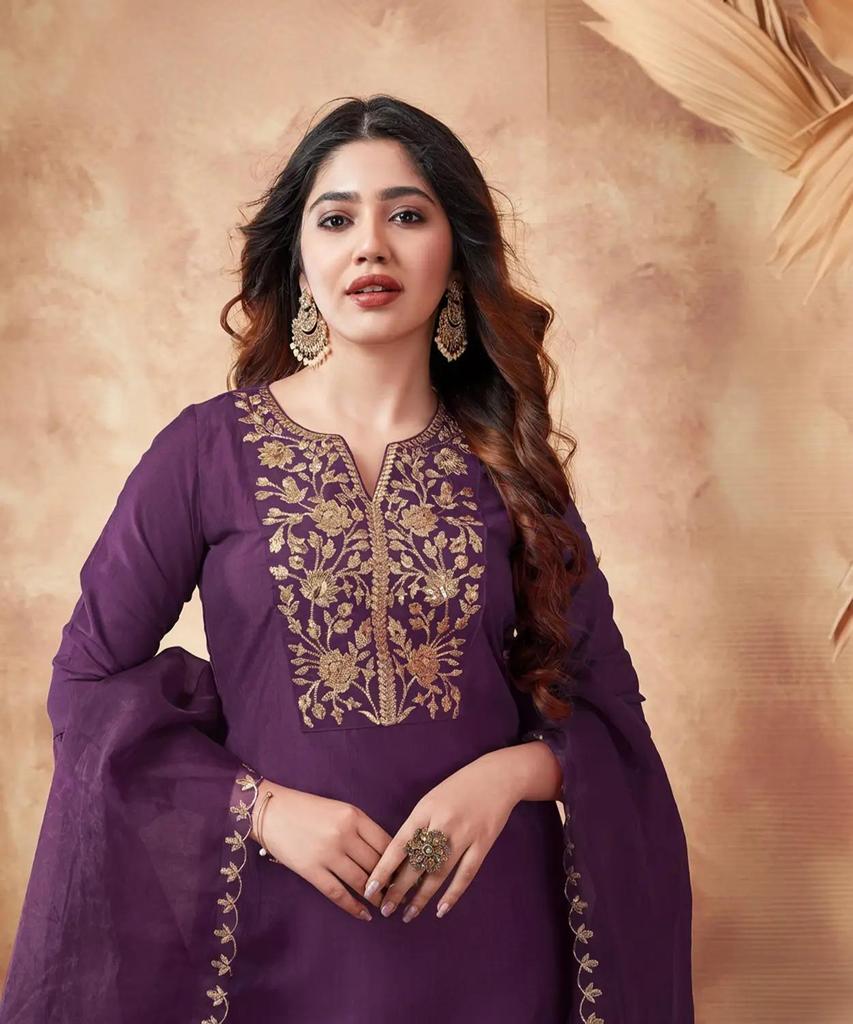 Женский набор Kurta Pant Dupatta из смешанного хлопка Индийский Дизайнерский Нарядный Костюм Kurti Salwar