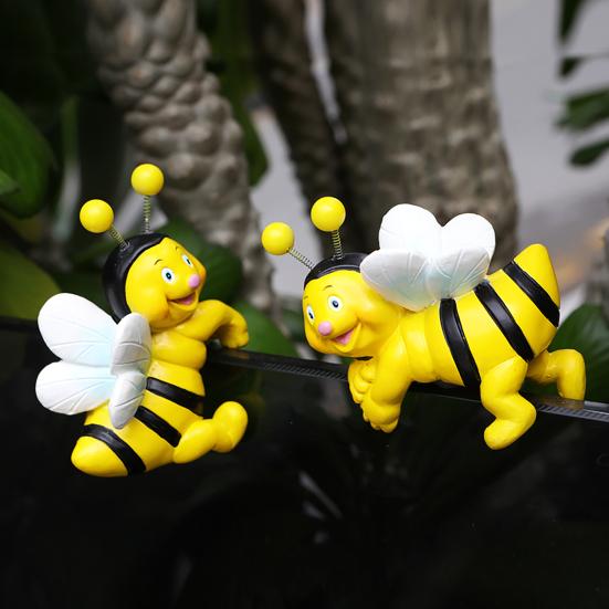 2 шт., украшение для кашпо в виде пчелы, подвесная скульптура пчелы, мультяшная фигурка пчелы из смолы для горшечных растений, декор для края цветочного горшка