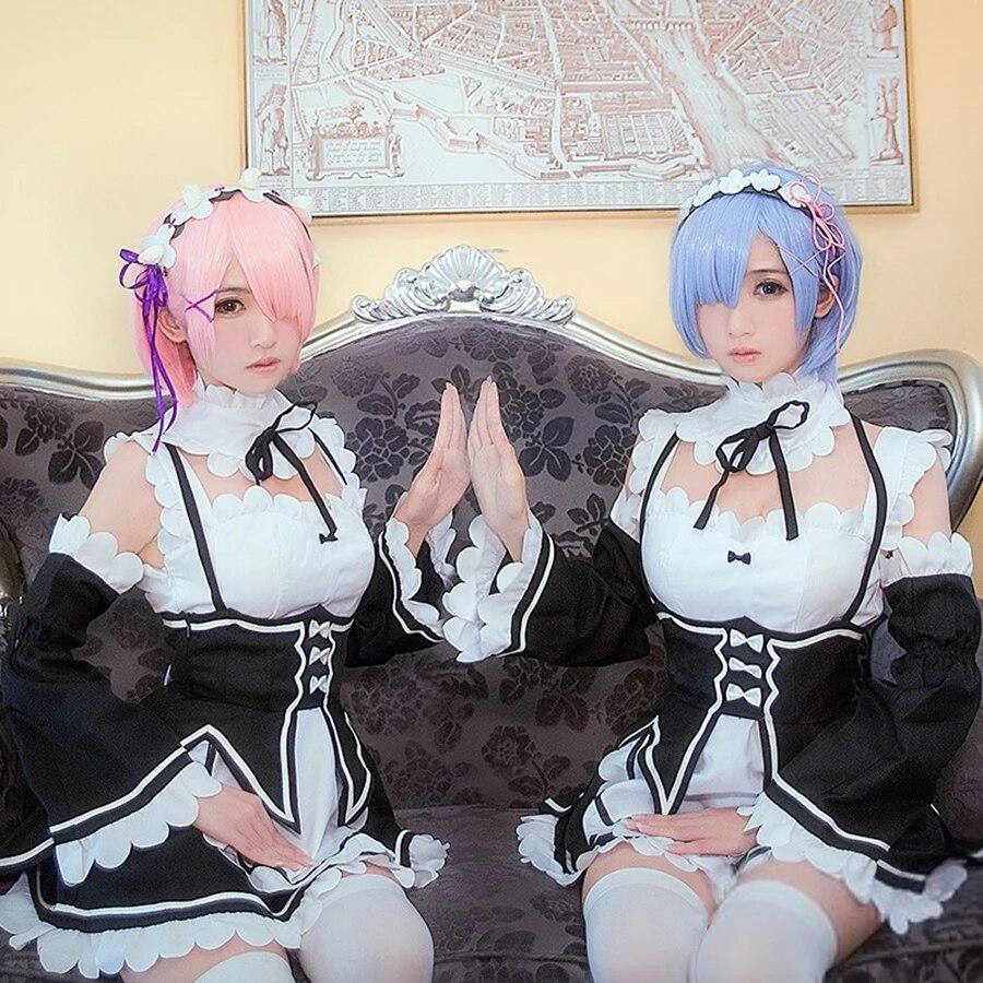 Рэм/Рем Косплей Re:Zero Kara Hajimeru Isekai Seikatsu, черный костюм, платье служанки, костюм на Хэллоуин, аниме, праздничное платье