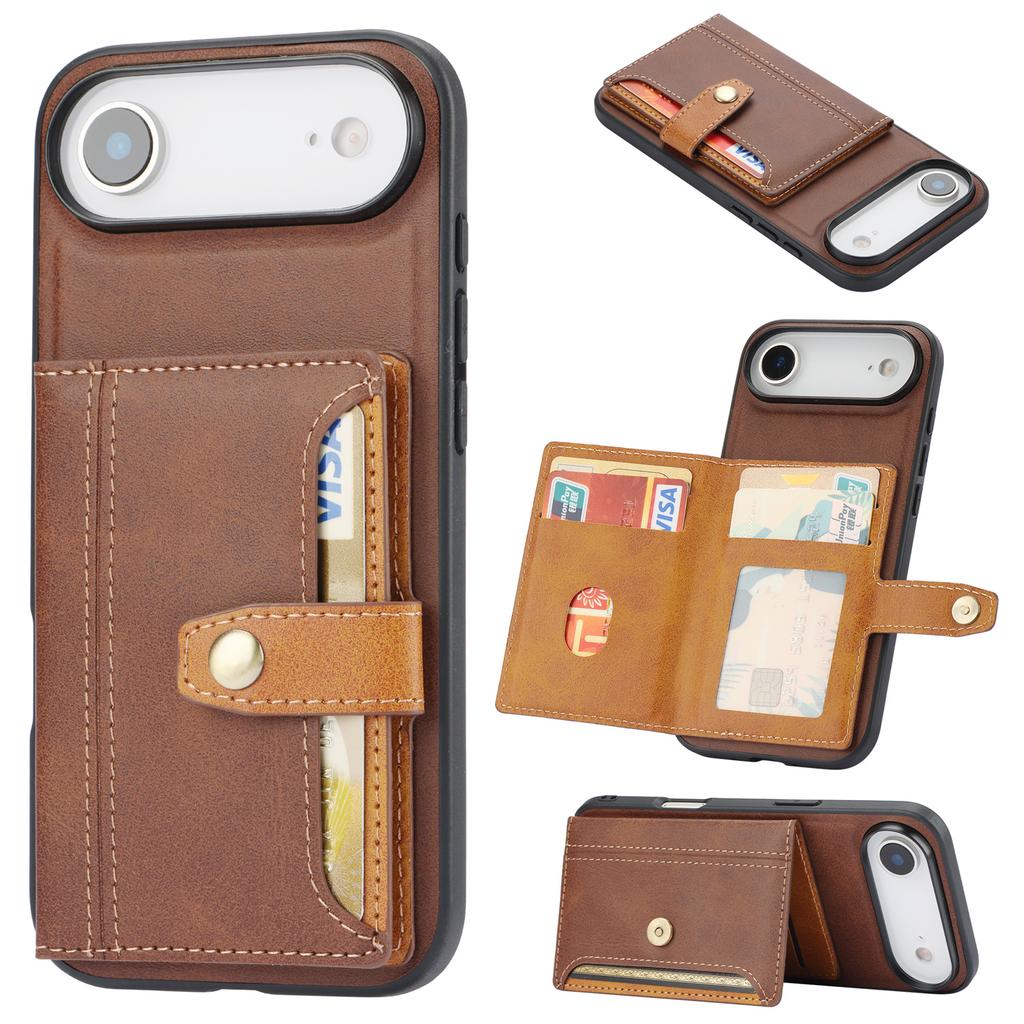 For iPhone Air Case Calf Texture Card Holder PU Leather+TPU Kicsktand Phone Cover