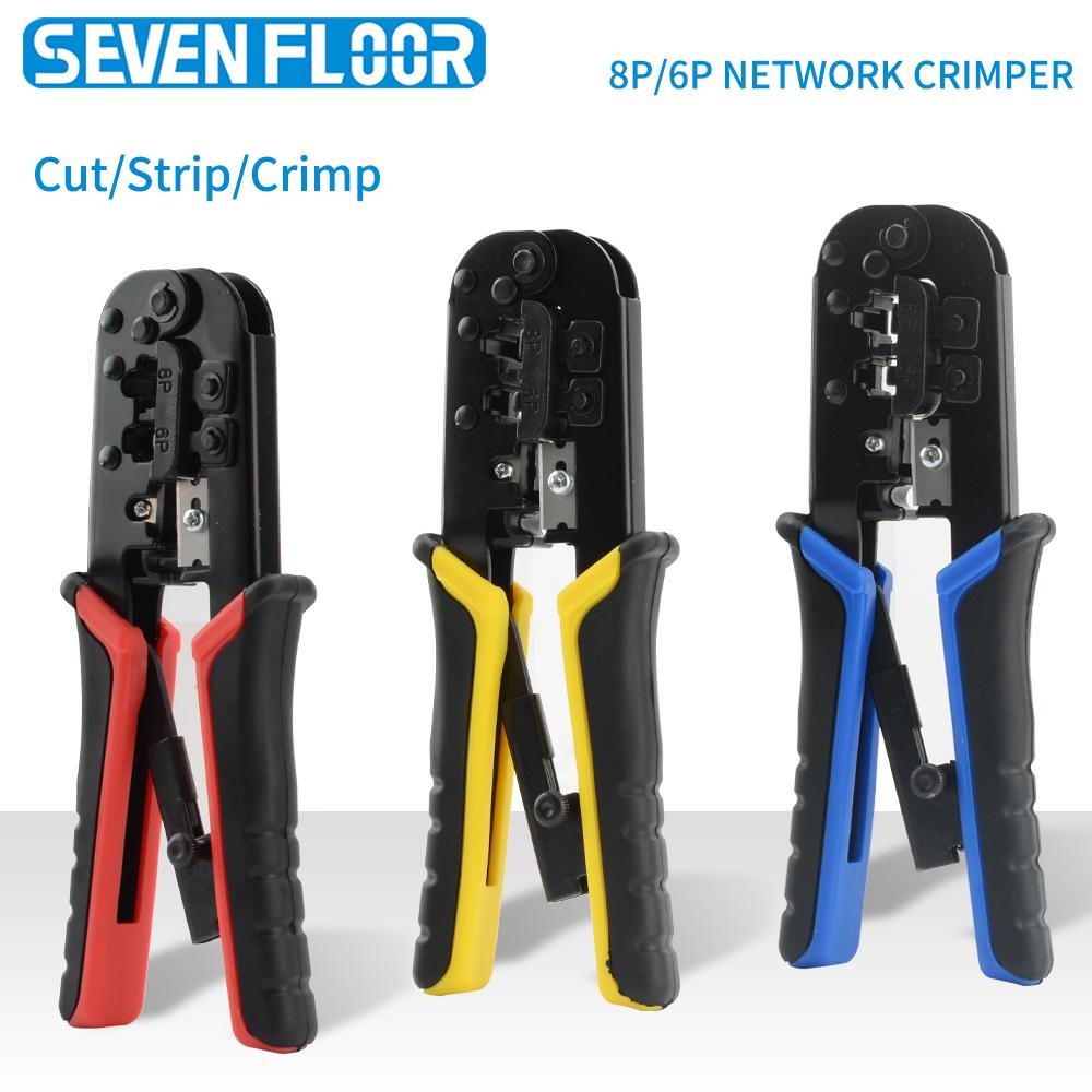 RJ45 RJ11 RJ12 Crimping Tool, 6P 8P Ethernet LAN Cable Crimper with Wire Cutter Stripper for Network Cable Wiring