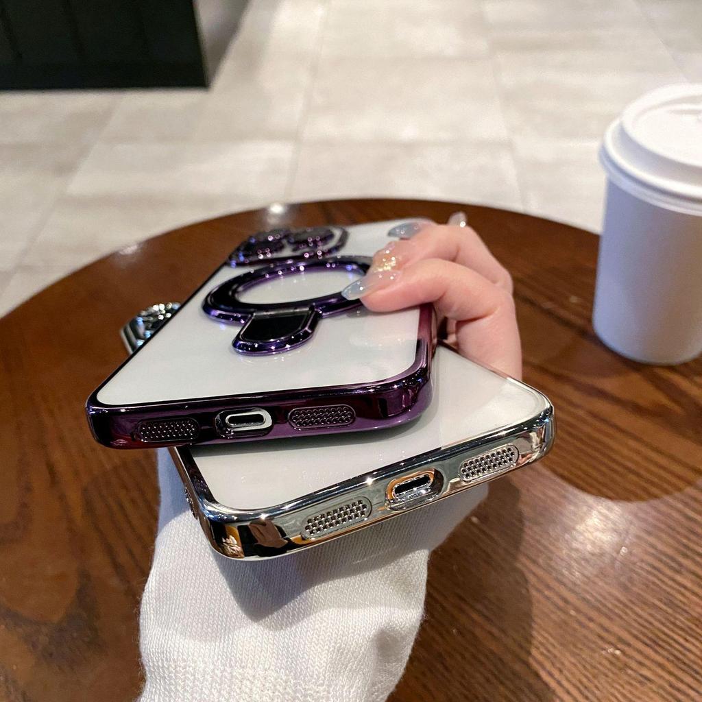 Магнитная подставка-кольцо для iPhone 17/16 Pro Max Гальванизированный мягкий чехол