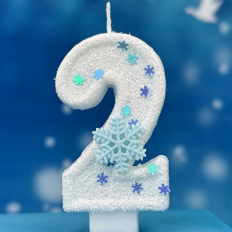 1 шт. Цифра 0-9 с блестками на день рождения, украшение для торта, белые цифровые свечи без Смога, свечи на день рождения, тема снежинки
