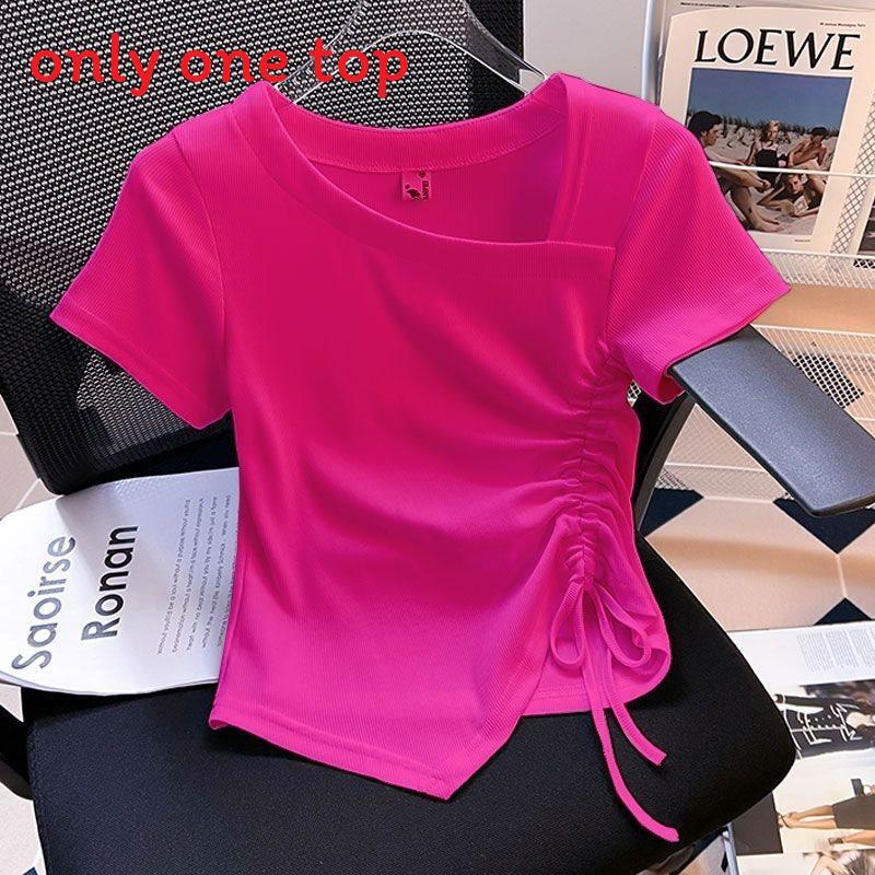 Summer Womens T Shirt With Asymmetric Design And Drawstring For Casual Wear