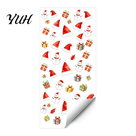 Removable Glass Sticker Christmas Static Window Cling, Xmas Tree Snowman Santa Hat Bell Cling Sticker, Reusable Decoration Decal for Holiday Party