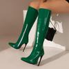 2024 Knee High Boots Women Sexy Sung Fit Tall Boots Super High Heels Shoes 6 Colours Pointed Toe Patent Leather Party Boot