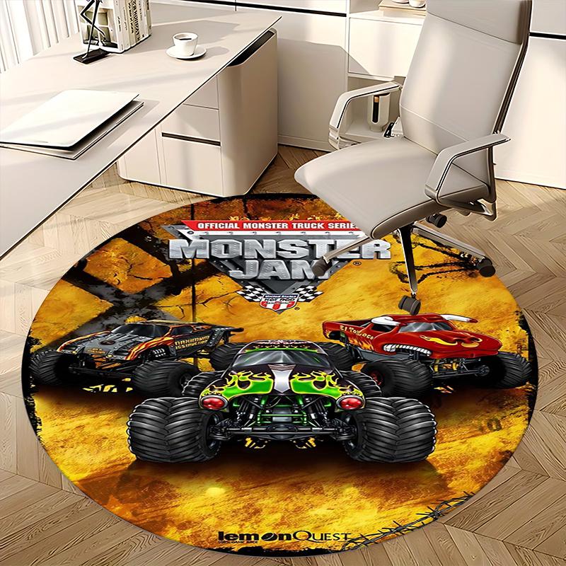 Monster Jam, Коврик-подкладка под кресло-монстр-трак, Круглый ковер, Ковер для офиса, Машинная стирка, Нескользящий, Подходит для гостиных, спален
