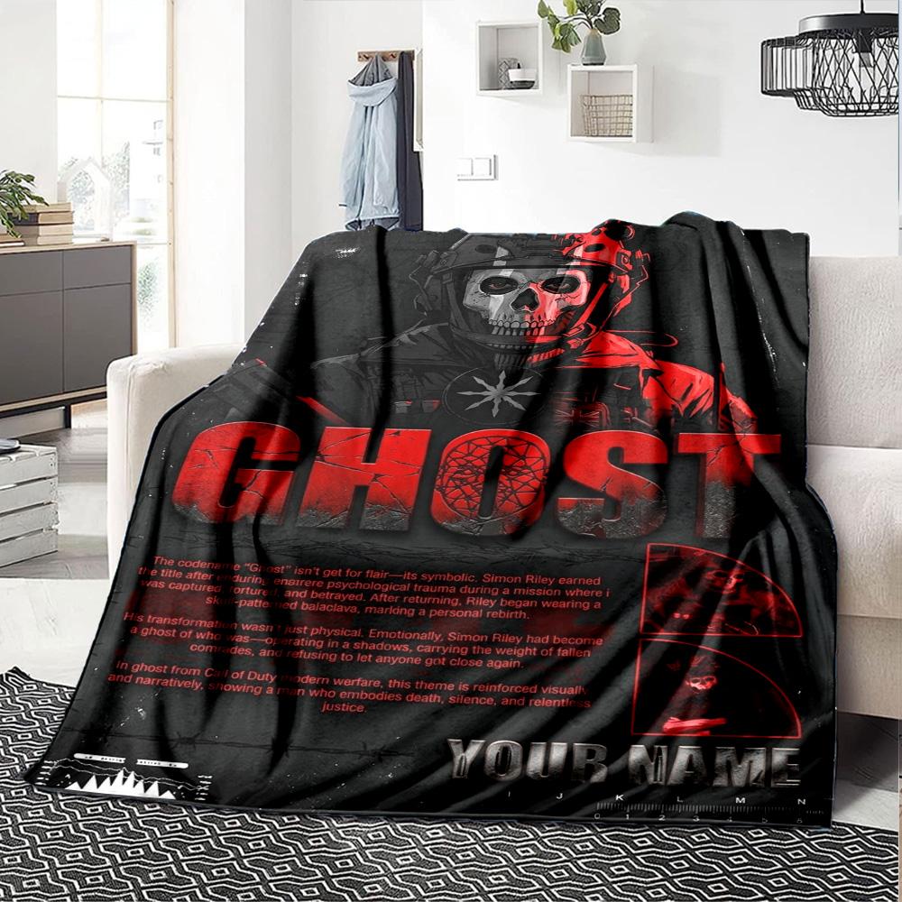 Name Custom Ghost COD Print Flannel Blanket High Quality Warm Comfortable Cover for All Seasons Perfect for Gifts Home Decor