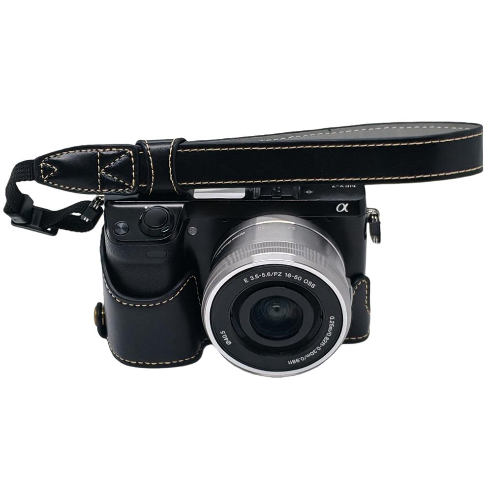 Для Sony NEX-7/NEX-6 Чехол для камеры из ПУ-кожи Конструкция с отверстием для батареи Чехол-половинка с ремешком для руки
