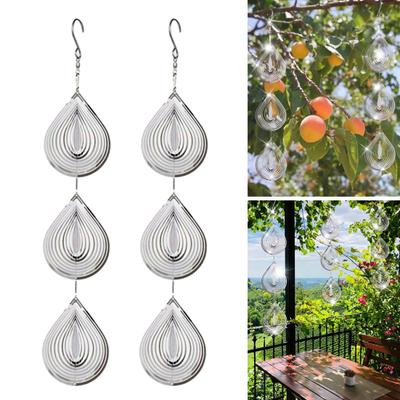 3D Waterdrop Wind Spinner Bird Scare Decoration Outdoor Garden Yard Farm Hanging Metal