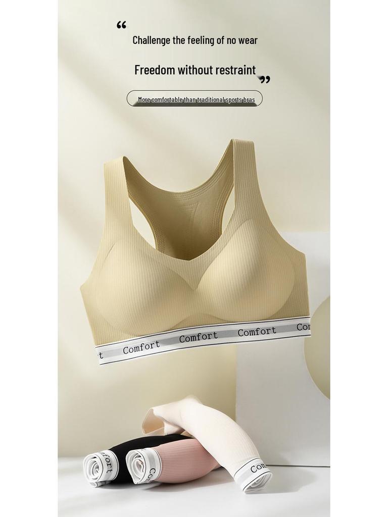 Women's Shockproof Seamless Sports Bra - Wireless, Thin, Anti-Sagging, Side Support, Small Chest Gathering Vest Bra.