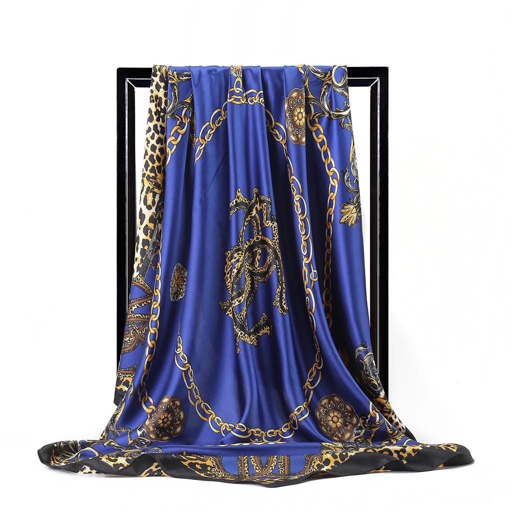 Women Fashion Square Vintage Print Satin Neckerchief Sun-Proof Scarf Scarves Shawl High Quality 1PC 90*90cm