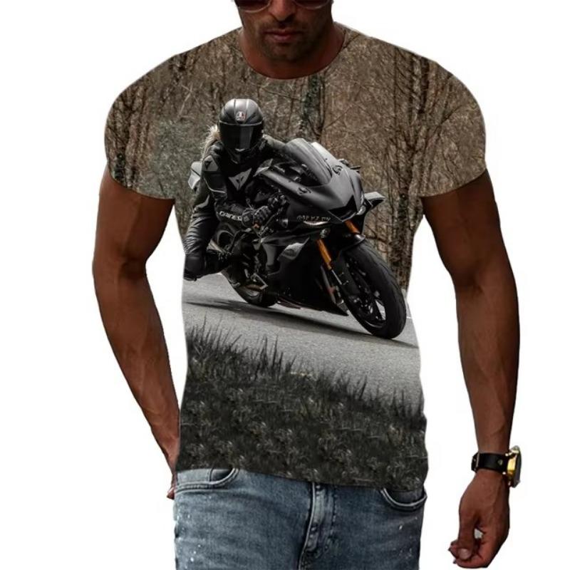 Летняя мода, новые мужские футболки с рисунком мотоцикла, трендовая индивидуальность, крутой стиль, локомотив, узор 3D, футболка с коротким рукавом