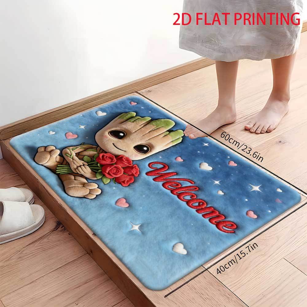 Authorized 1pc of Marvel 2D Flat Printed Groot Welcome Outdoor Rugs, Suitable for Living Rooms, Bedrooms, Kitchens, Corridors,