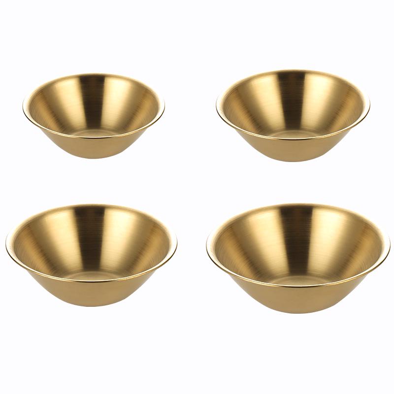 Салатник из нержавеющей стали корейской V-образной формы золотого цвета - однослойный, с закатанным краем, миска для хот-пота, приправ или закусок для ресторанов.