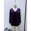 Women Velvet V‑Neck Blouse Chinese Frog Buttons Puff Long Sleeve Loose Casual Ethnic Style Pullover Shirt Top