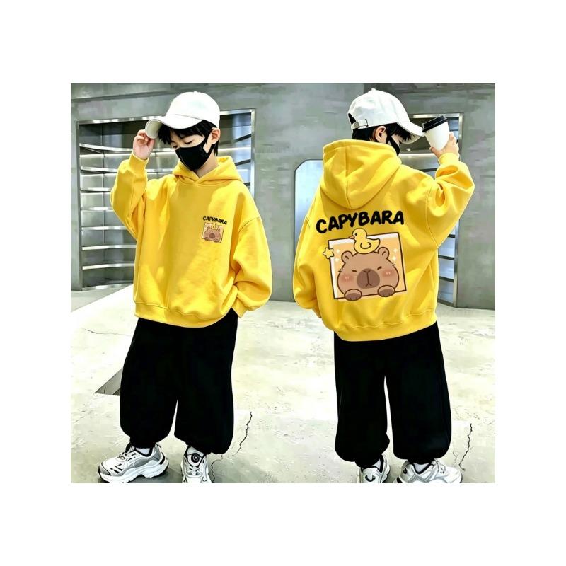 Boys and Girls Casual Pullover Sweater Trend Cartoon Otter Duck Pattern Printed Children's Hooded Sweatshirt for Autumn/Winter