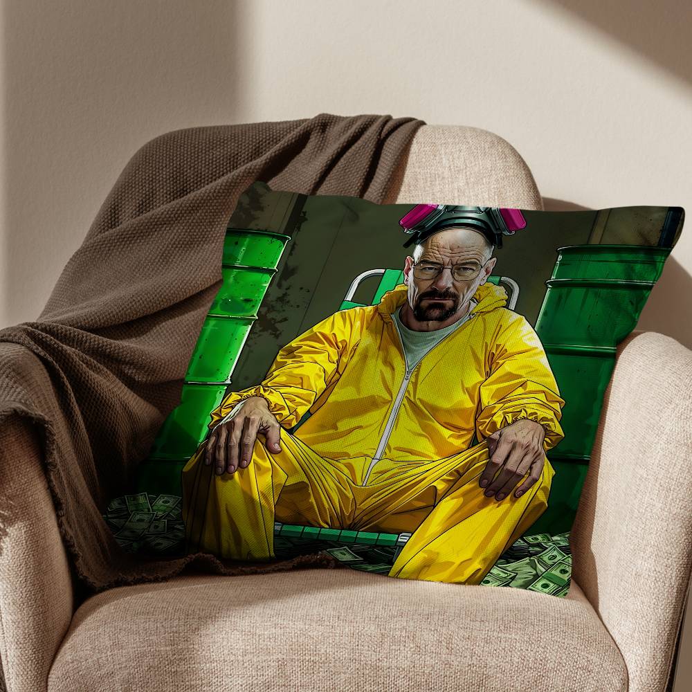 cool Walter White Breaking Bad Pillow Case Square DoubleSided Printing Short Plush Sofa Cushion Cover Bedroom Bedside Pillow