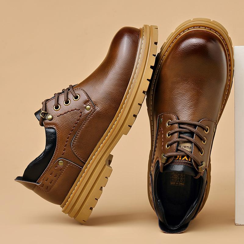 Мужская платформа для работы на улице Осень Зима Новые дизайнерские кожаные туфли Мужская мода Большая голова Ретро Повседневная обувь Мужчина